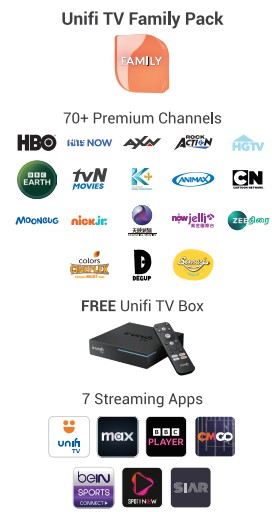 Unifi 300Mbps with Family Pack (UNIFI TV BOX) ( 70+ Channels)